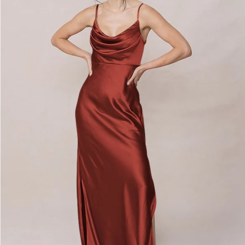 Azazie terracotta Rust Skye Satin Gown